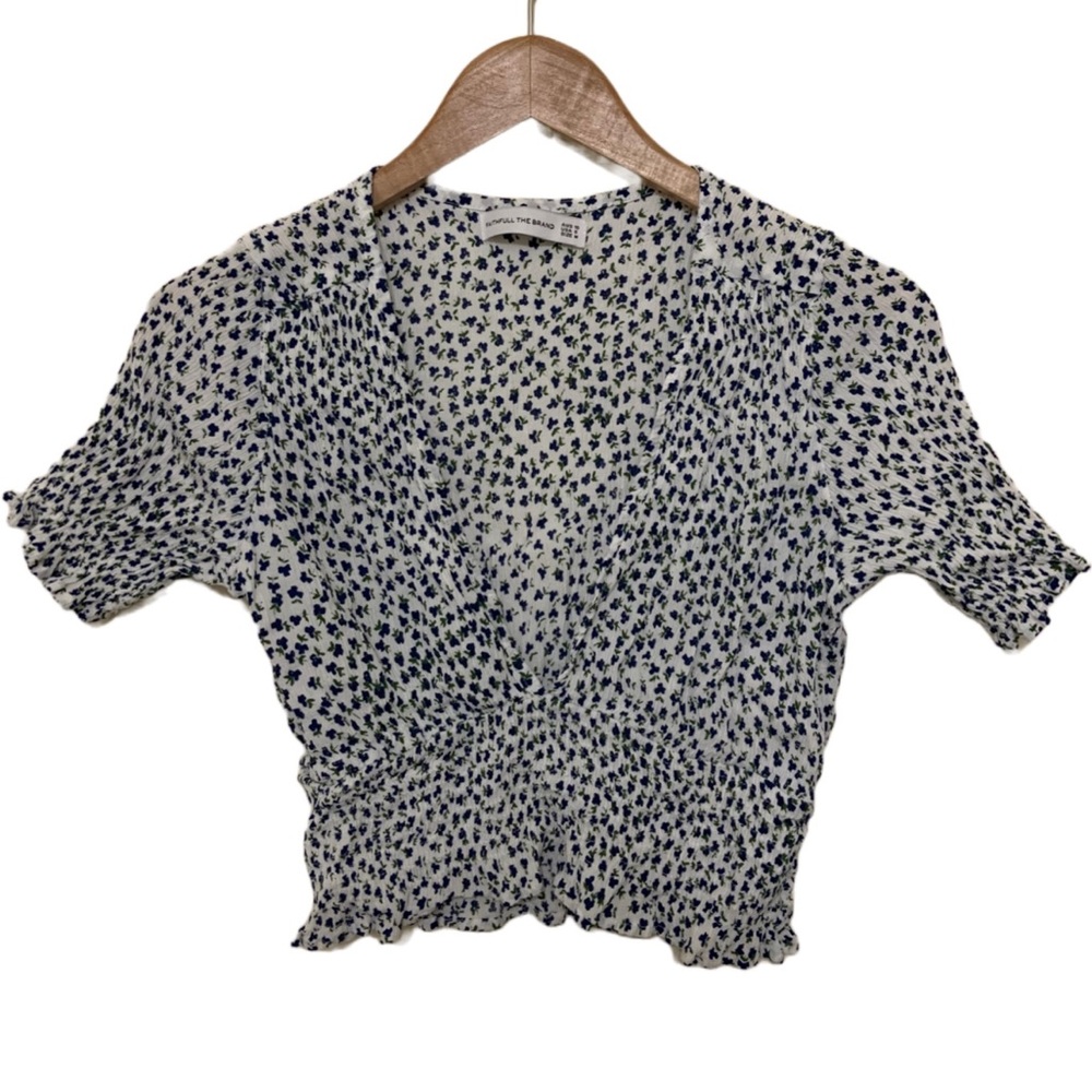 Blue Flowers Print Blouse Size M